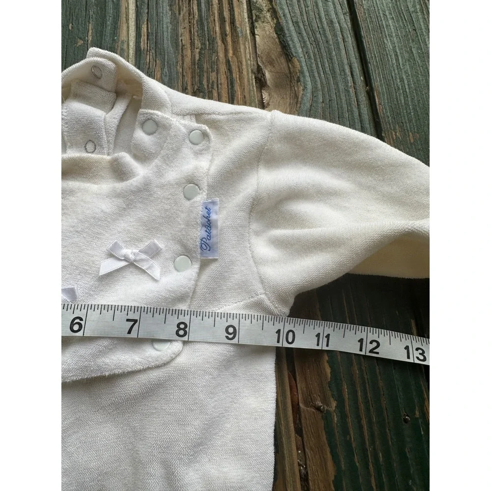 Patachou White Terry Cloth Footed Sleeper Bib Front Bows Infant Baby